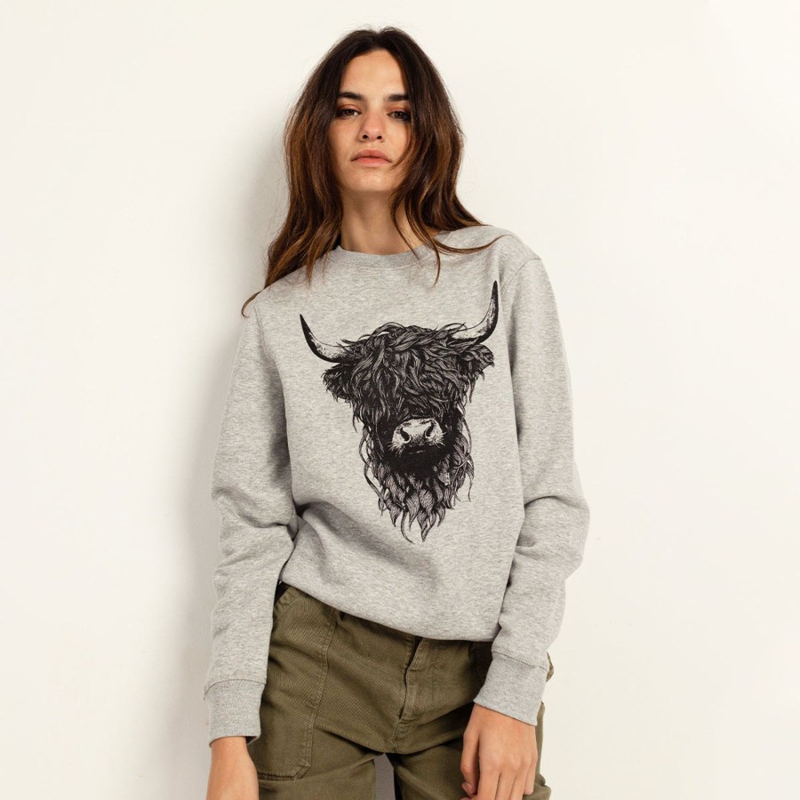 Wituka Highland Cattle Sweatshirt Heather Grey Sudaderas